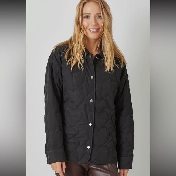 M5. NEW MYSTREE Quilted Heart Jacket Snap Buttons & Pockets Black S, M & L - Picture 8 of 8